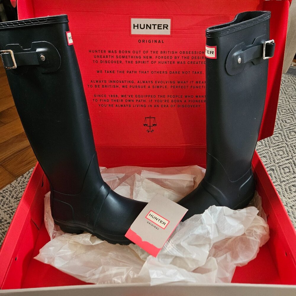 Hunter Original Tall Rain Boots for Women, Size US 6 Navy Blue Matte